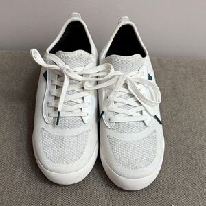 Vessi White Knit Sneakers with Teal Accent